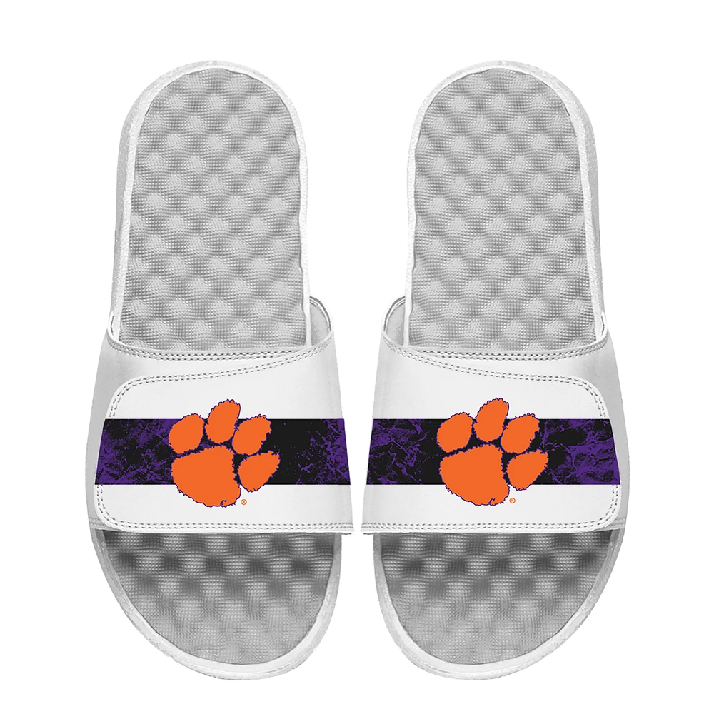 Men's ISlide White Clemson Tigers Distressed Slide Sandals