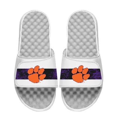 Men's ISlide White Clemson Tigers Distressed Slide Sandals