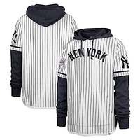 Men's '47 White New York Yankees Cooperstown Collection Pinstripe Double Header Shortstop Pullover Hoodie