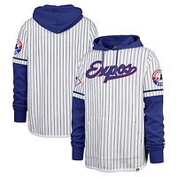 Men's '47 White Montreal Expos Cooperstown Collection Pinstripe Double Header Shortstop Pullover Hoodie