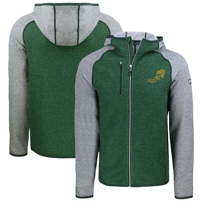 Men's Cutter & Buck Heather Green/Heather Gray NDSU Bison Vintage Mainsail  Raglan Full-Zip Hoodie