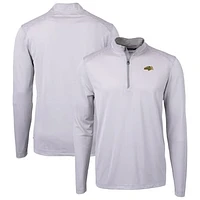 Men's Cutter & Buck Gray NDSU Bison DryTec Pique Micro Stripe Recycled Quarter-Zip Jacket