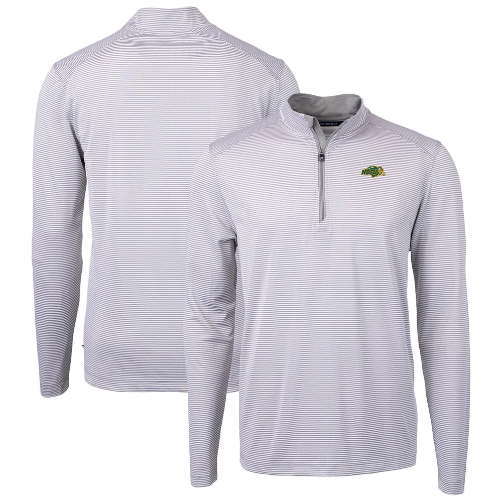 Men's Cutter & Buck Gray NDSU Bison DryTec Pique Micro Stripe Recycled Quarter-Zip Jacket