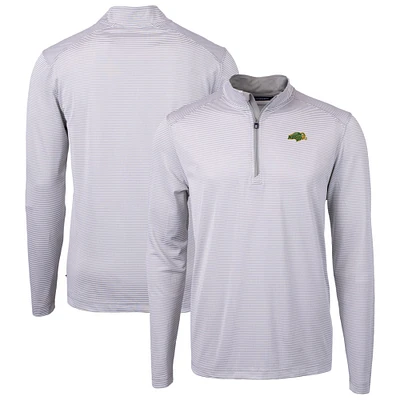 Men's Cutter & Buck Gray NDSU Bison DryTec Pique Micro Stripe Recycled Quarter-Zip Jacket