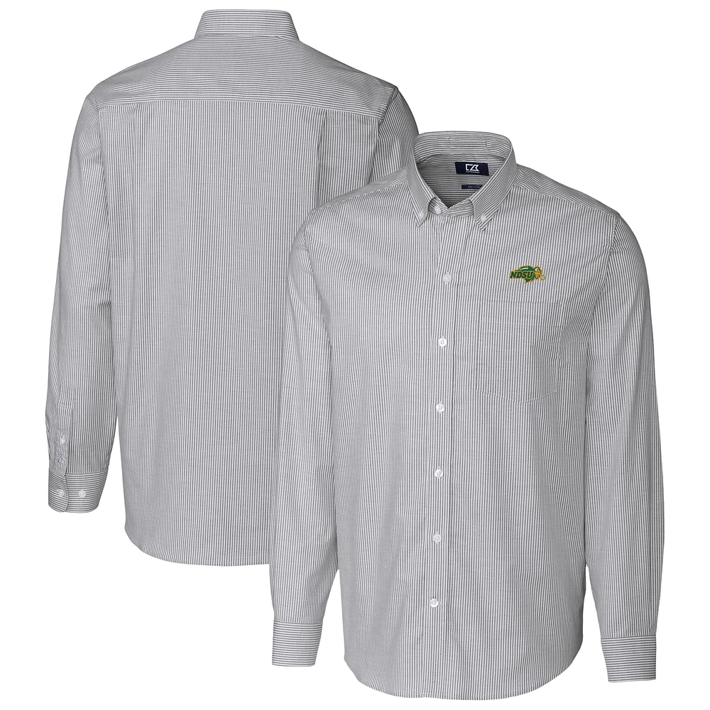 Men's Cutter & Buck Charcoal NDSU Bison Oxford Stripe Long Sleeve Button-Up Dress Shirt