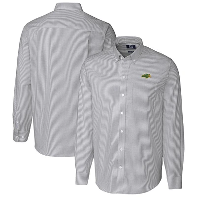 Men's Cutter & Buck Charcoal NDSU Bison Oxford Stripe Long Sleeve Button-Up Dress Shirt