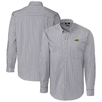 Men's Cutter & Buck Charcoal NDSU Bison Stretch Gingham Tri-Blend Long Sleeve Button-Down Dress Shirt