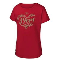 Girls Youth Scarlet San Francisco 49ers Script Heart Dolman T-Shirt