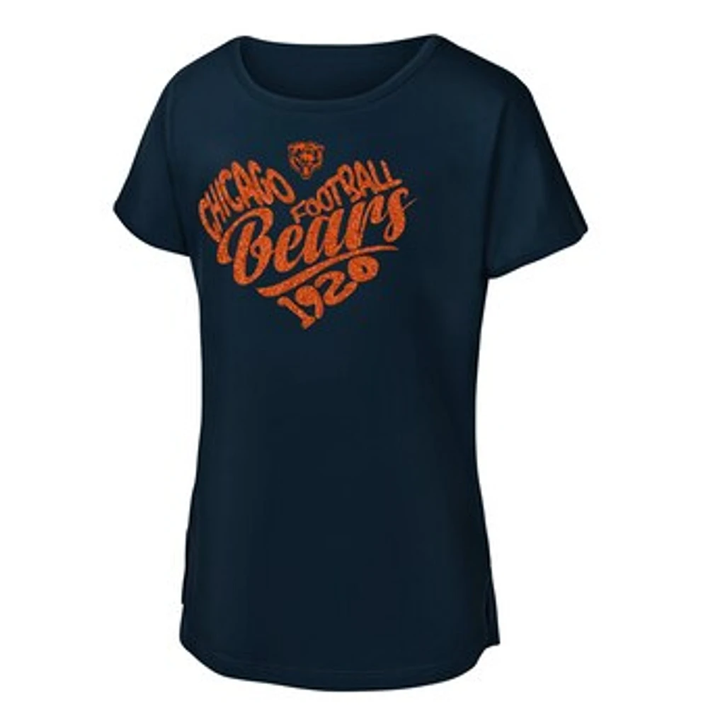 Girls Youth Navy Chicago Bears Script Heart Dolman T-Shirt