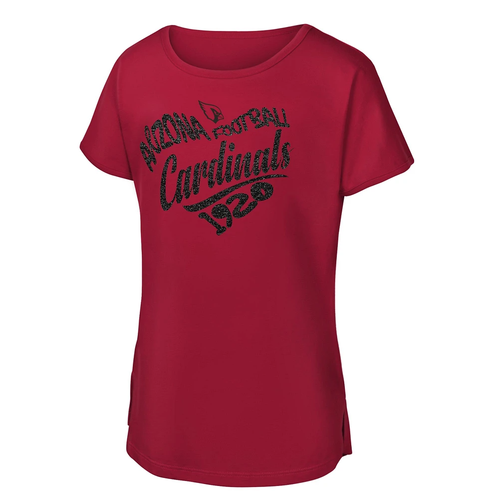 Girls Youth Cardinal Arizona Cardinals Script Heart Dolman T-Shirt