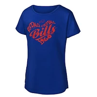 Girls Youth Royal Buffalo Bills Script Heart Dolman T-Shirt