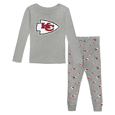 Preschool Heather Gray Kansas City Chiefs Long Sleeve T-Shirt and Pants Sleep Set