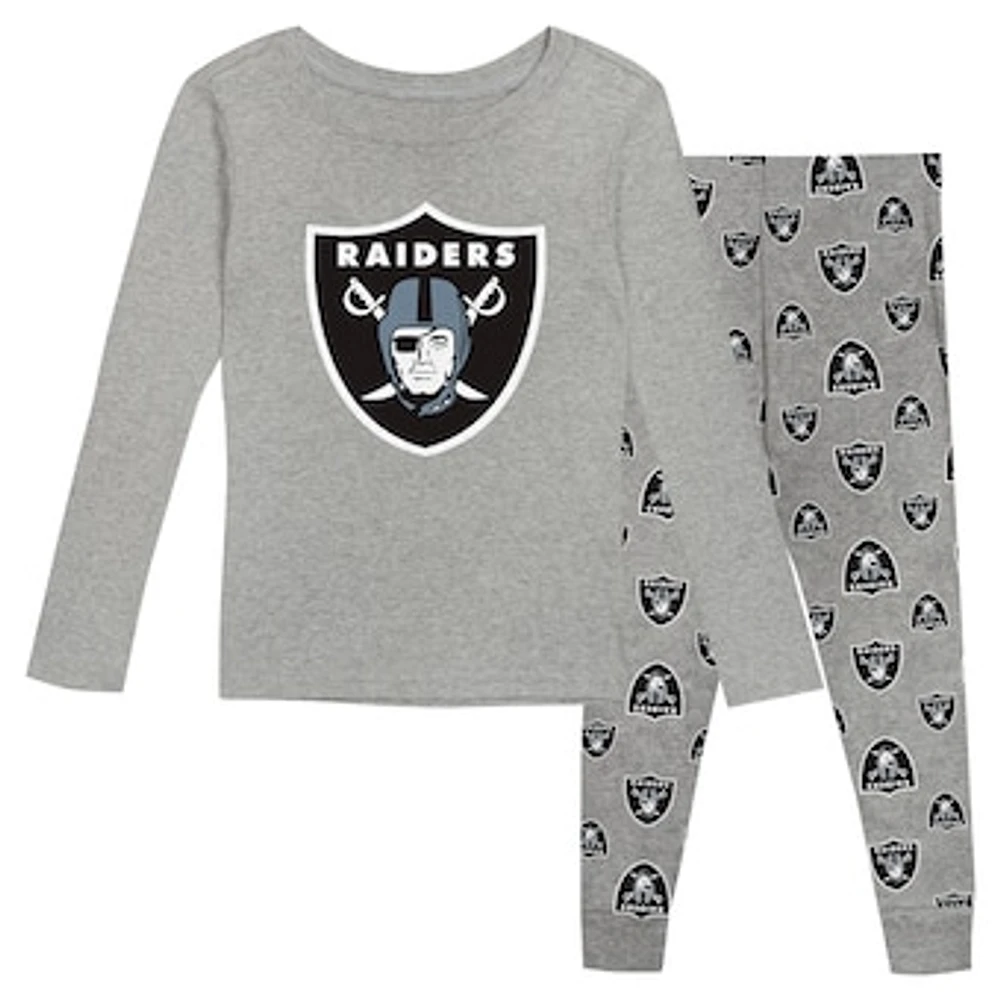 Preschool Heather Gray Las Vegas Raiders Long Sleeve T-Shirt and Pants Sleep Set