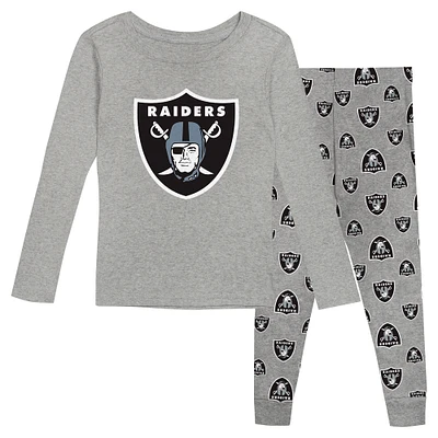 Preschool Heather Gray Las Vegas Raiders Long Sleeve T-Shirt and Pants Sleep Set