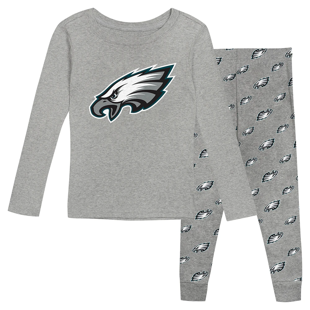 Toddler Heather Gray Philadelphia Eagles Long Sleeve T-Shirt and Pants Sleep Set