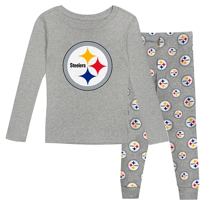 Toddler Heather Gray Pittsburgh Steelers Long Sleeve T-Shirt and Pants Sleep Set