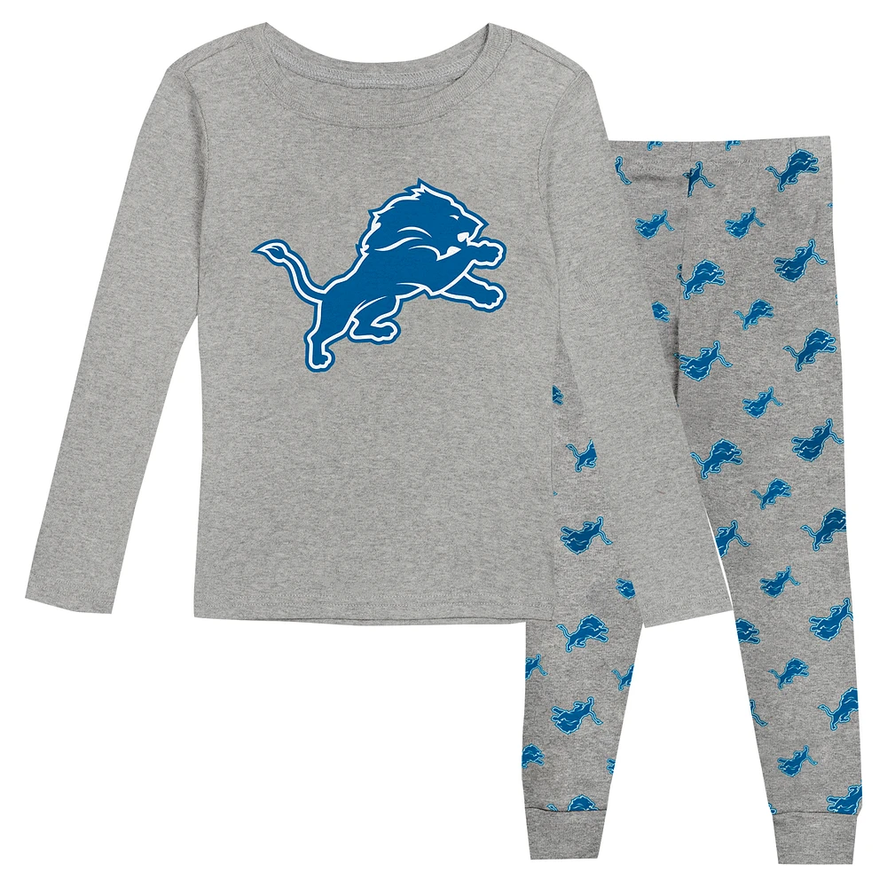 Toddler Heather Gray Detroit Lions Long Sleeve T-Shirt and Pants Sleep Set