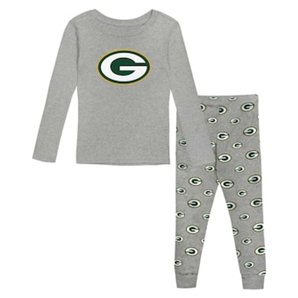 Toddler Heather Gray Green Bay Packers Long Sleeve T-Shirt and Pants Sleep Set