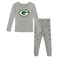 Toddler Heather Gray Green Bay Packers Long Sleeve T-Shirt and Pants Sleep Set