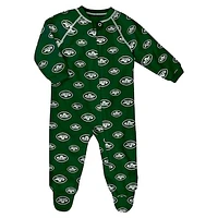 Infant  Green New York Jets Allover Print Raglan Full-Zip Sleeper