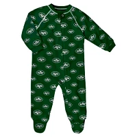 Infant  Green New York Jets Allover Print Raglan Full-Zip Sleeper