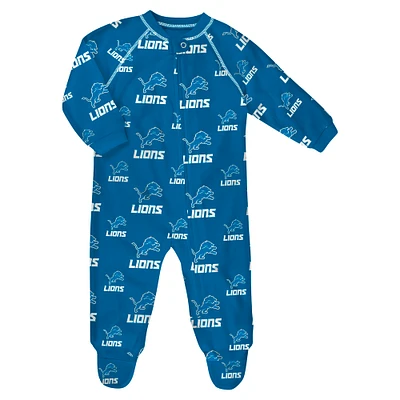 Infant  Blue Detroit Lions Allover Print Raglan Full-Zip Sleeper