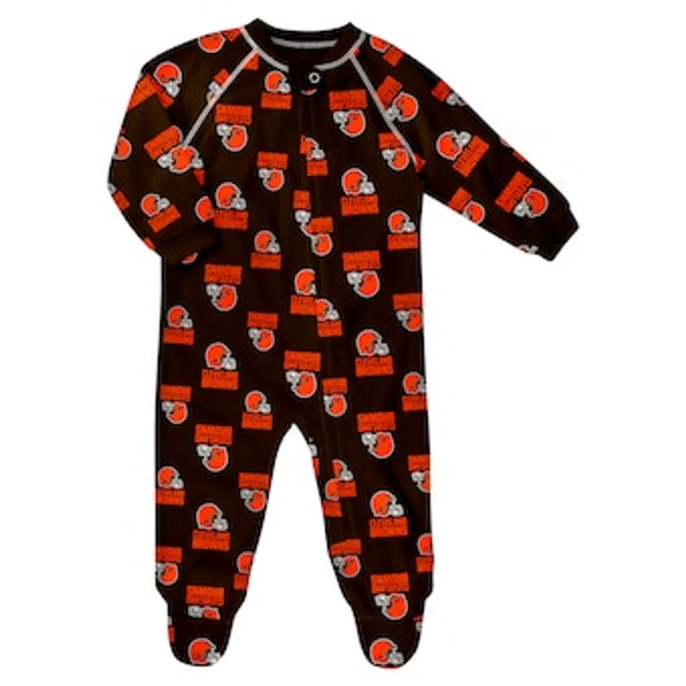 Newborn & Infant Brown Cleveland Browns Allover Print Raglan Full-Zip Sleeper