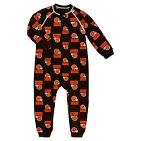 Toddler Brown Cleveland Browns Allover Print Raglan Full-Zip Jumper