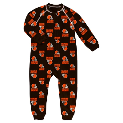 Toddler Brown Cleveland Browns Allover Print Raglan Full-Zip Jumper