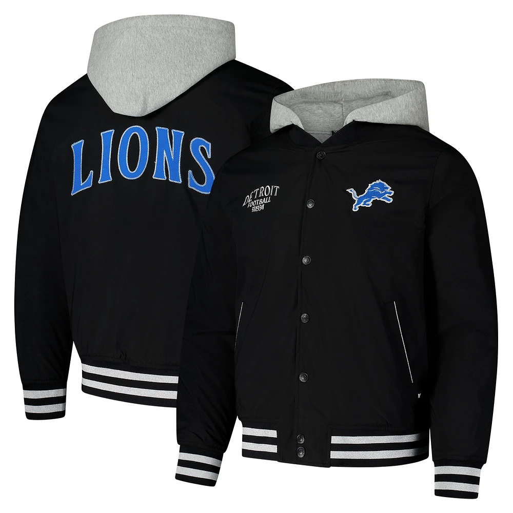 Unisex The Wild Collective  Black Detroit Lions Full-Snap Hoodie Bomber Jacket