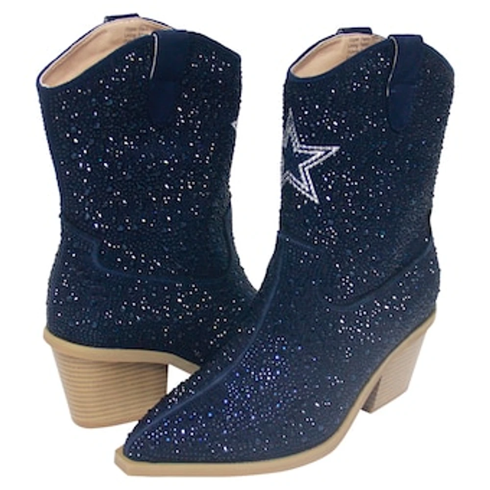 Women's Cuce  Navy Dallas Cowboys Crystal Ankle Boots