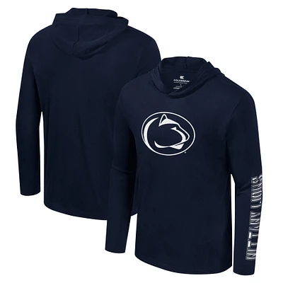 Men's Colosseum Navy Penn State Nittany Lions Color Pop Active Blend 2-Hit Long Sleeve Hooded T-Shirt