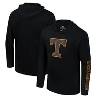 Men's Colosseum Black Tennessee Volunteers Color Pop Active Blend 2-Hit Long Sleeve Hooded T-Shirt