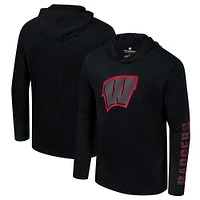 Men's Colosseum Black Wisconsin Badgers Color Pop Active Blend 2-Hit Long Sleeve Hooded T-Shirt