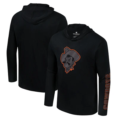 Men's Colosseum Black Oklahoma State Cowboys Color Pop Active Blend 2-Hit Long Sleeve Hooded T-Shirt