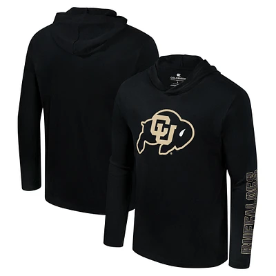 Men's Colosseum Black Colorado Buffaloes Color Pop Active Blend 2-Hit Long Sleeve Hooded T-Shirt