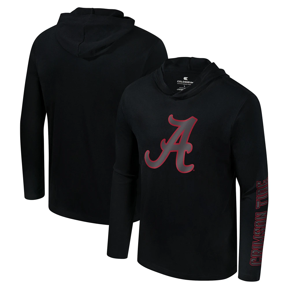 Men's Colosseum Black Alabama Crimson Tide Color Pop Active Blend 2-Hit Long Sleeve Hooded T-Shirt