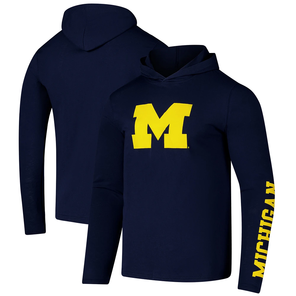 Men's Colosseum Navy Michigan Wolverines Logo Lockup Active Blend Long Sleeve  T-Shirt Hoodie