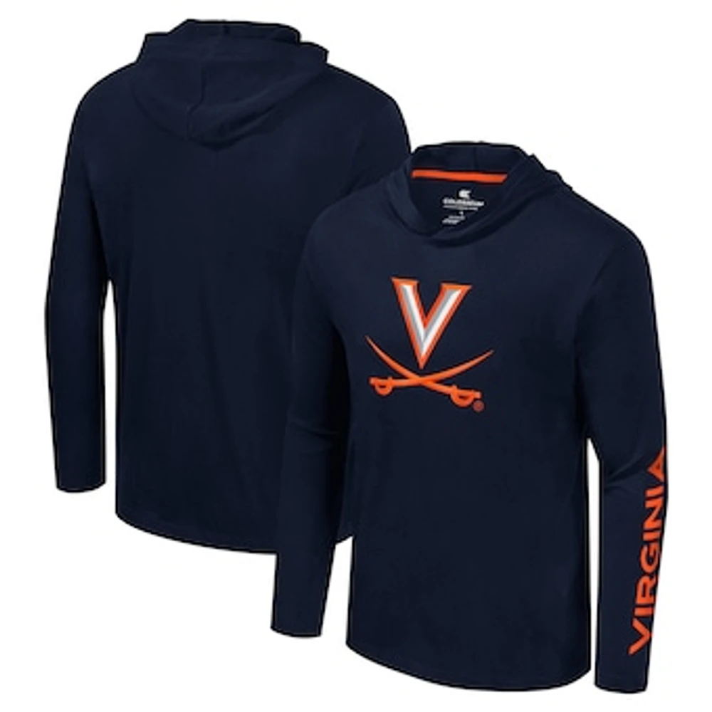 Men's Colosseum Navy Virginia Cavaliers Logo Lockup Active Blend Long Sleeve  T-Shirt Hoodie