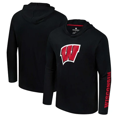 Men's Colosseum Black Wisconsin Badgers Logo Lockup Active Blend Long Sleeve  T-Shirt Hoodie