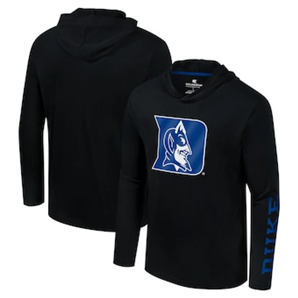 Men's Colosseum Black Duke Blue Devils Logo Lockup Active Blend Long Sleeve  T-Shirt Hoodie