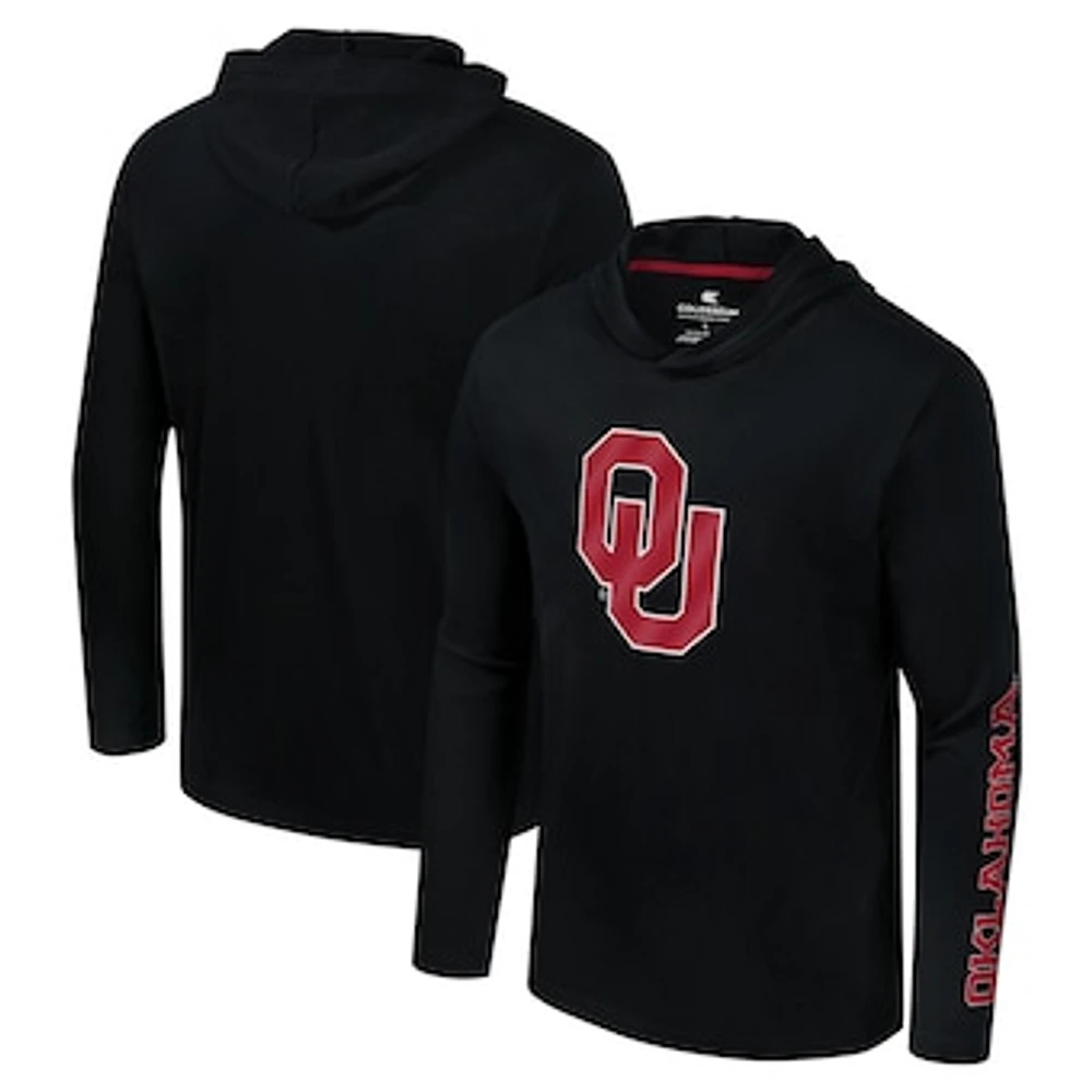 Men's Colosseum Black Oklahoma Sooners Logo Lockup Active Blend Long Sleeve  T-Shirt Hoodie