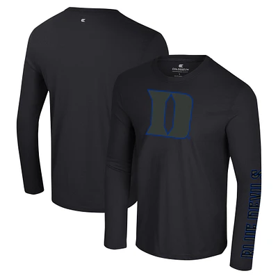 Men's Colosseum Black Duke Blue Devils Color Pop Active Blend 2-Hit Long Sleeve T-Shirt