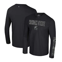 Men's Colosseum Black Michigan State Spartans Color Pop Active Blend 2-Hit Long Sleeve T-Shirt