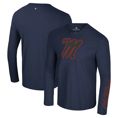 Men's Colosseum Navy Ole Miss Rebels Color Pop Active Blend 2-Hit Long Sleeve T-Shirt