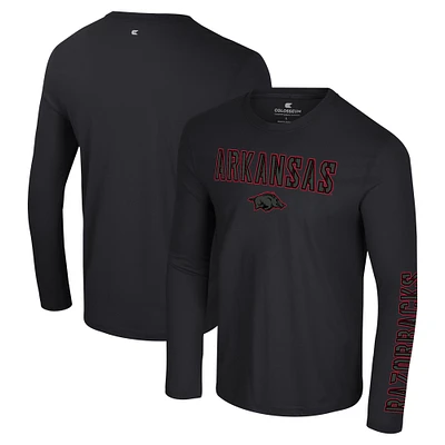 Men's Colosseum Black Arkansas Razorbacks Color Pop Active Blend 2-Hit Long Sleeve T-Shirt