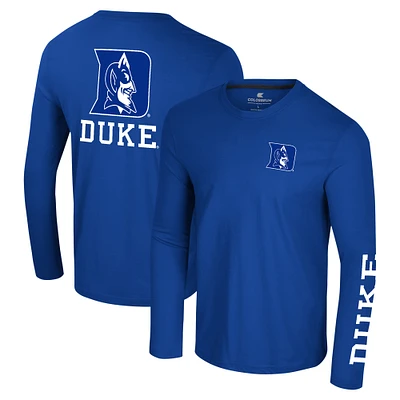 Men's Colosseum Royal Duke Blue Devils Logo Lockup 3-Hit Active Blend Long Sleeve T-Shirt