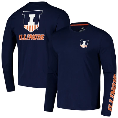 Men's Colosseum Navy Illinois Fighting Illini Logo Lockup 3-Hit Active Blend Long Sleeve T-Shirt