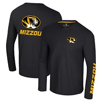 Men's Colosseum Black Missouri Tigers Logo Lockup 3-Hit Active Blend Long Sleeve T-Shirt