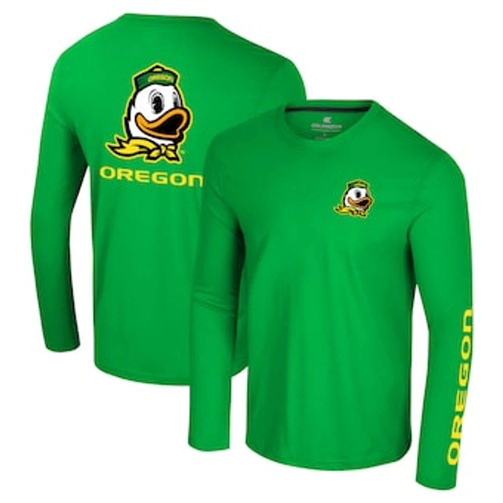 Men's Colosseum Green Oregon Ducks Logo Lockup 3-Hit Active Blend Long Sleeve T-Shirt